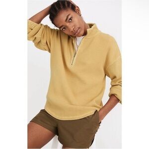 Madewell MWL waffle mustard half zip pullover